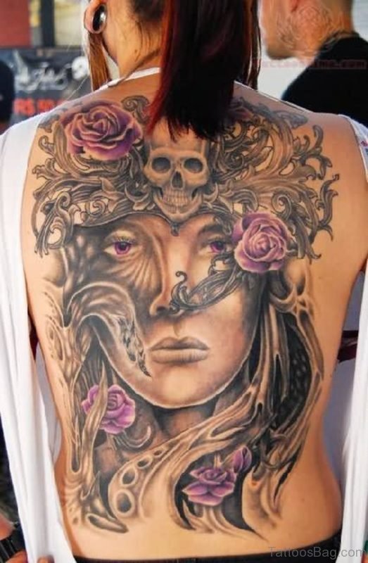 Medusa Girl Tattoo On Back