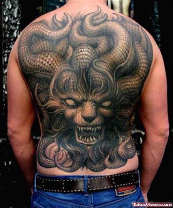 Medusa Lion Head Tattoo On Back