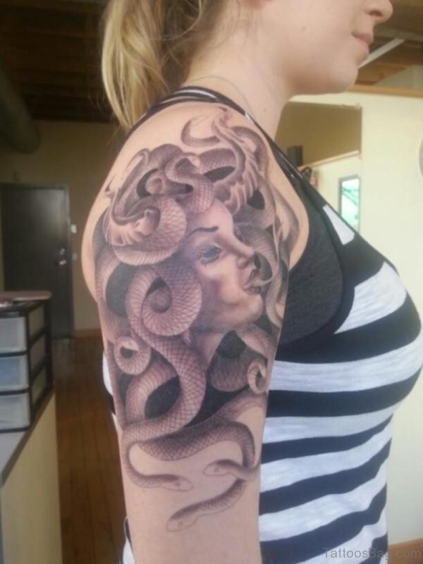 Medusa Tattoo On Shoulder For Women