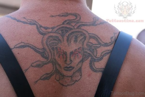 Medusa Tattoo On Upper Back 