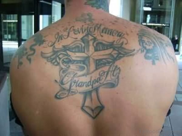 Memorable Banner And Cross Tattoo