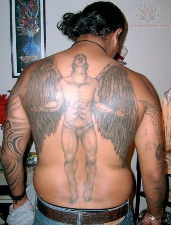 Memorial Angel Tattoo On Full Back