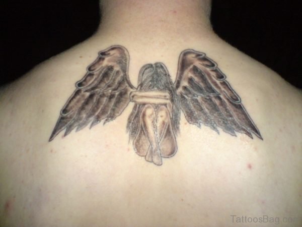 Memorial Angel Tattoo On Upper Back