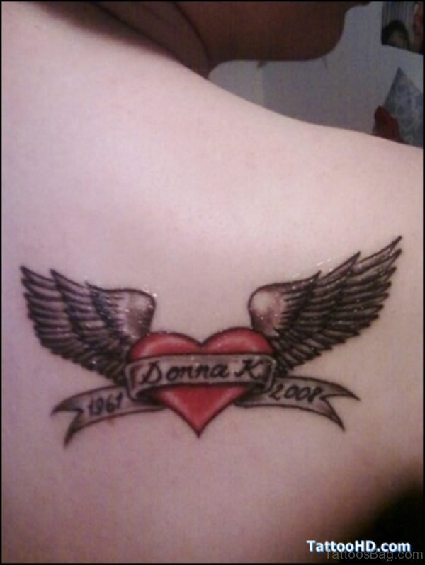 Memorial Wings Heart Tattoo On Back