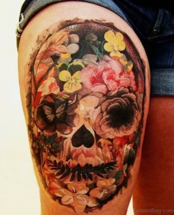 Mexican Flower Skull Tattoo