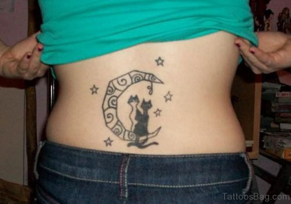 Moon And Cat Tattoo  On Lower Back