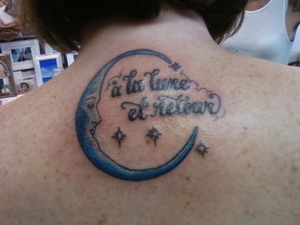 Moon And Wording Tattoo