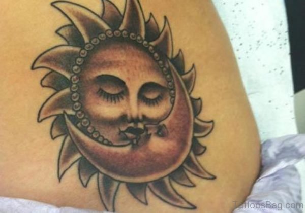 Moon With Sun Tattoo