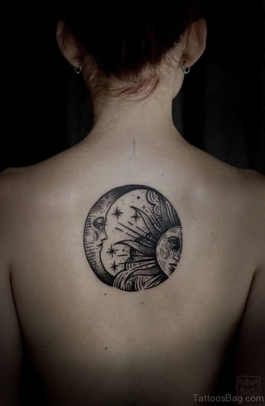Moon And Sun Tattoo On Back-