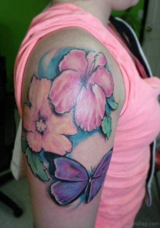 Multi Shade Hibiscus Flower Tattoo