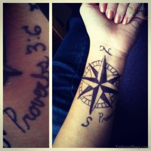 Nautical Compass Tattoo  On Wrist