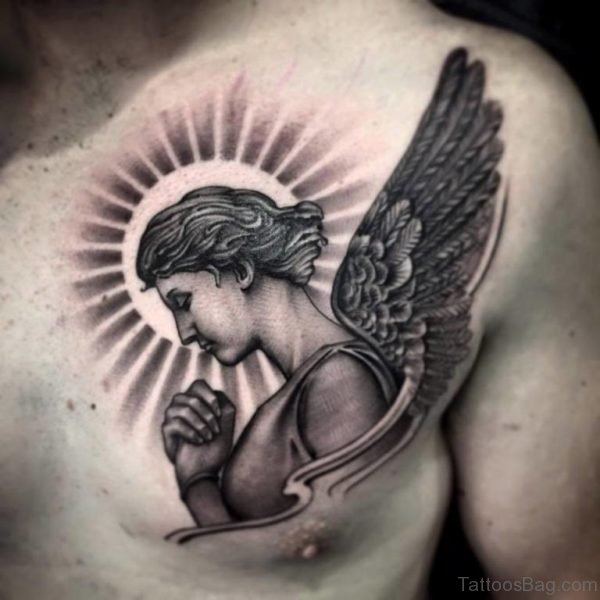 Nice Angel Tattoo On Chest