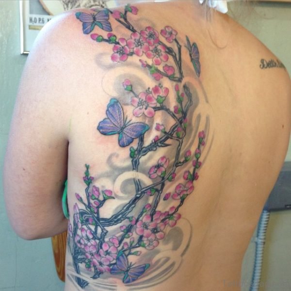 Butterfly And Cherry Blossom Tattoo