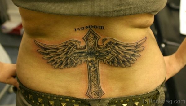 Nice Cross Wings Tattoo On Lower Back
