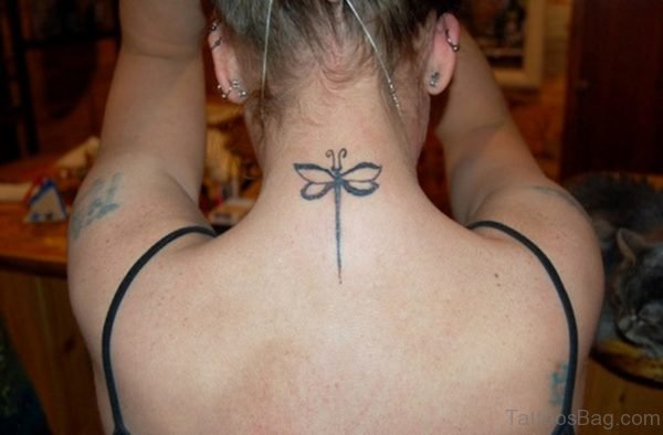 Nice Dragonfly Tattoo On Neck