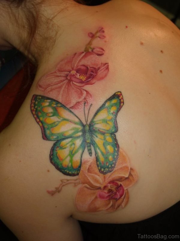 Nice Flower And Butterfly Tattoo