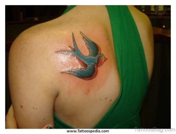 Nice Looking  Swallow Tattoo  On Back