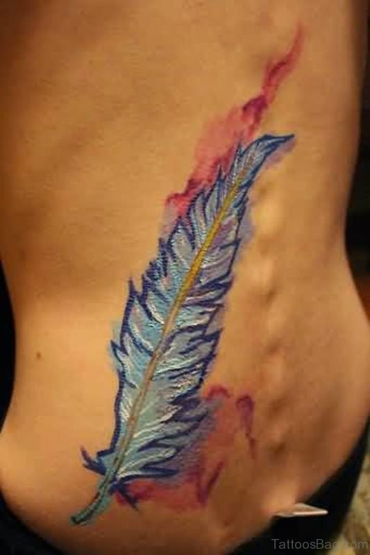 Nice Lower Back Feather Tattoo