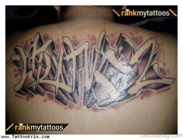 Nice Name Tattoo On Upper Back