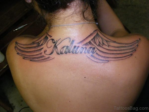 Nice Wings And Name Tattoo