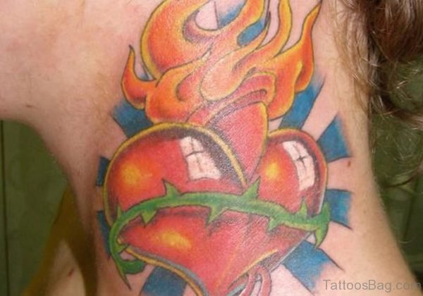 Orange Heart Tattoo On Neck