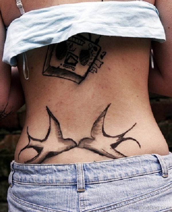 Outline Bird Tattoo On Lower Back