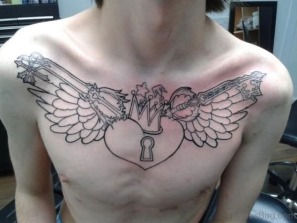 Outline Heart And Wings Tattoo