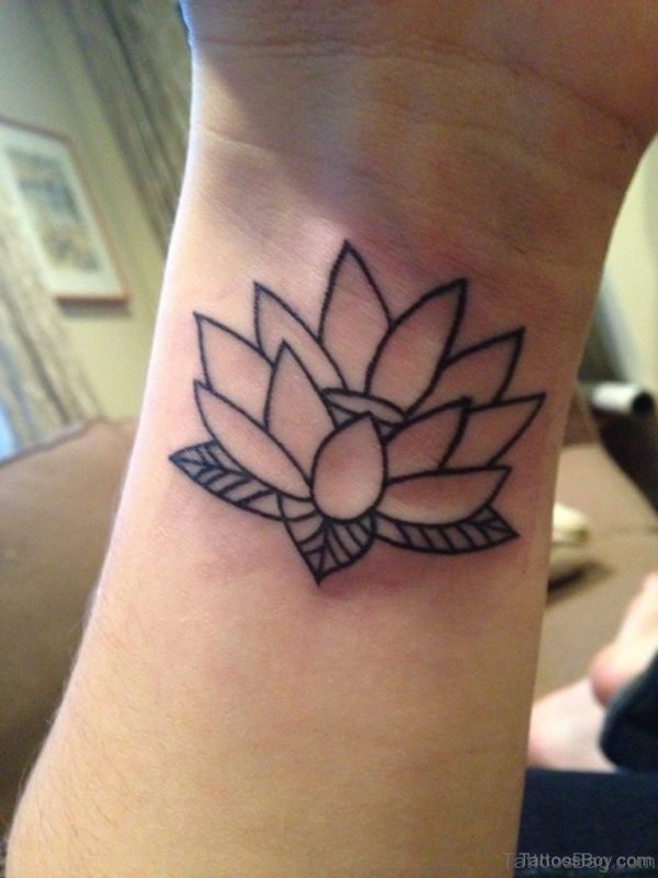 Outline Lotus Tattoo On Wrist