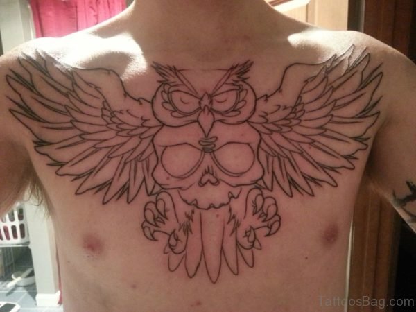 Outline Owl And Skull Tattoo