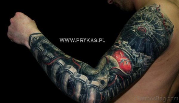 Outrageous Bio Mechanical Tattoo On Full Sleeve