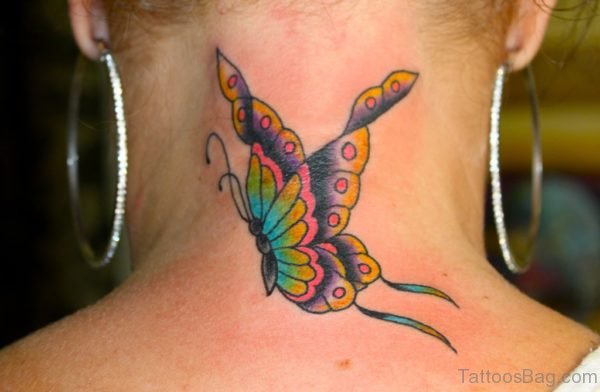 Outstanding Butterfly Tattoo On Neck
