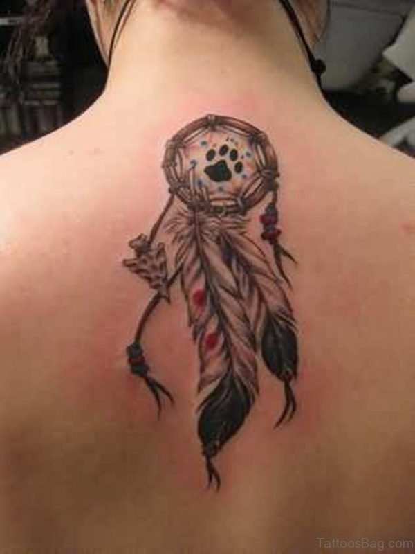 Outstanding Feather Tattoo On Girl Back