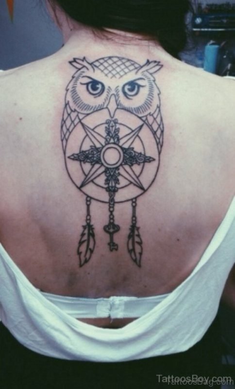 Owl And Dreamcatcher Tattoo On Back