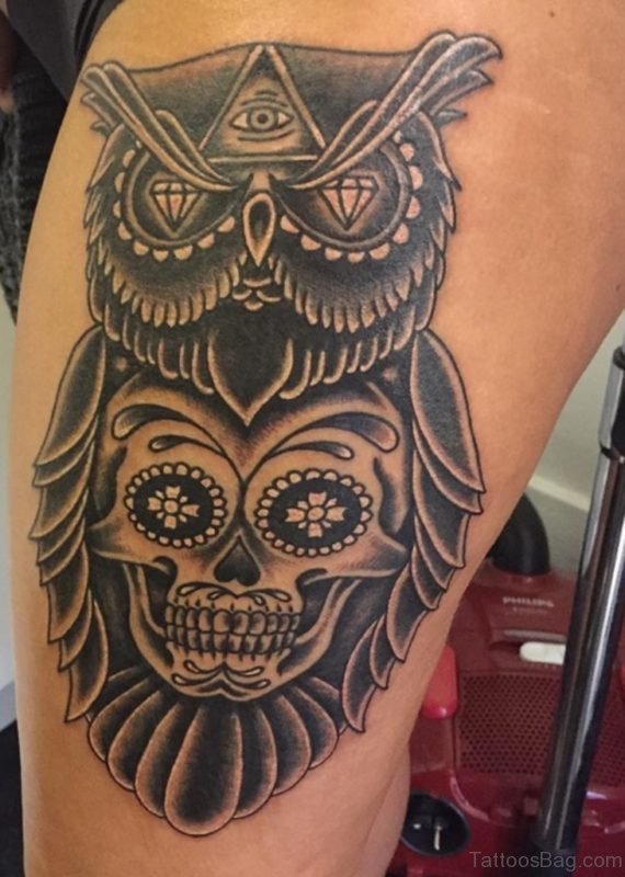 Owl And Sugar Skull Tattoo