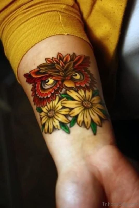 Owl And Sunflower Tattoo