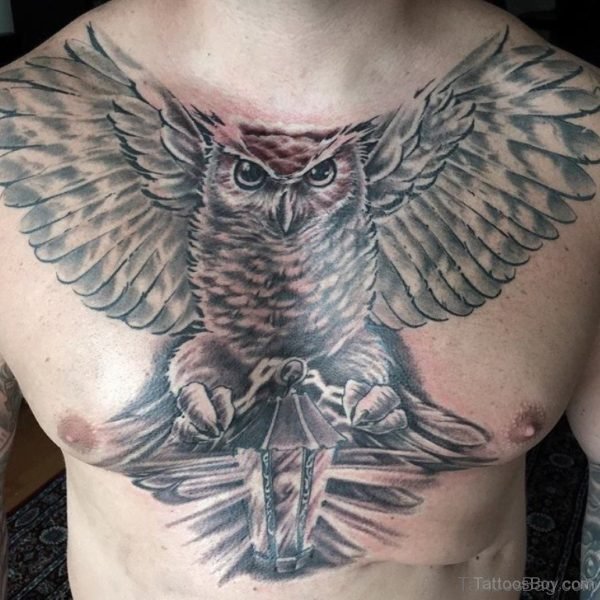 Owl Bird Tattoo On Chest