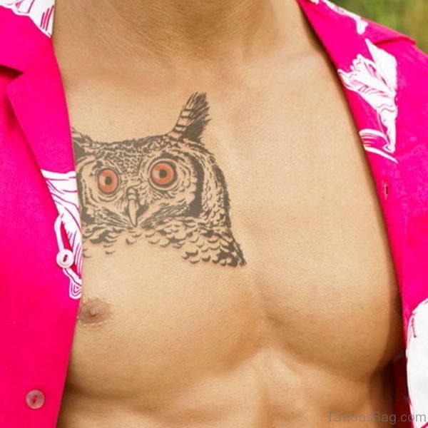 Owl Face Tattoo On Chest 