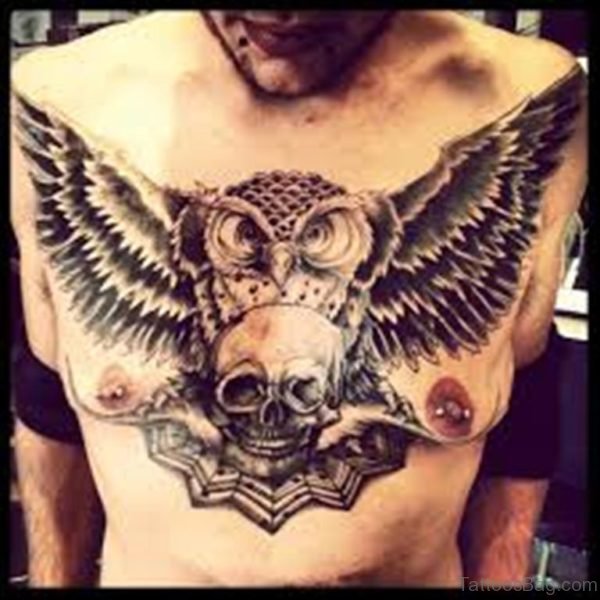 Owl Skull Chest Tattoo