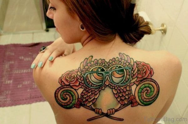 Owl Tattoo On Girl Back