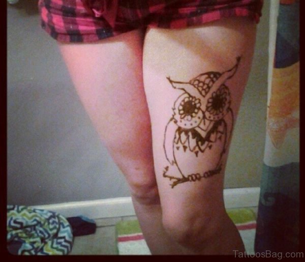 Owl Tattoo On Girl Left Thigh
