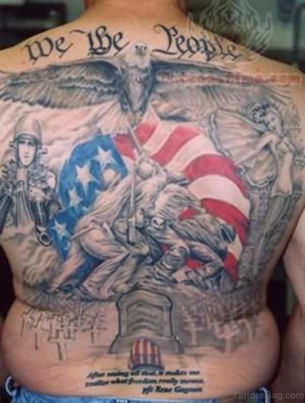 Patriotic Tattoo Design On Full Back