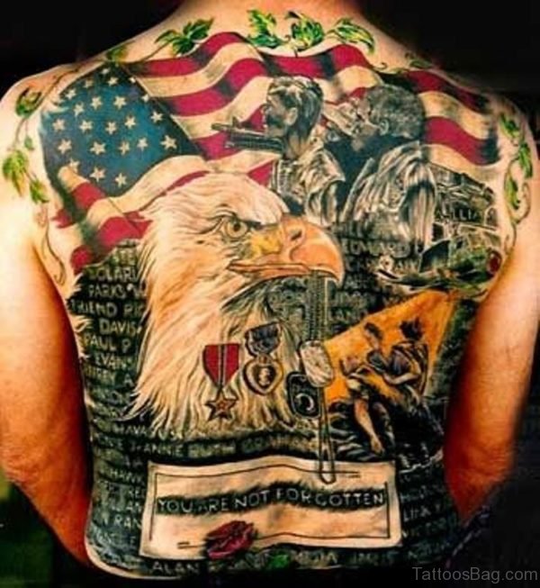 Patriotic Tattoo On Full Back