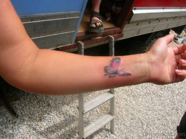Pink Butterfly Tattoo On Wrist