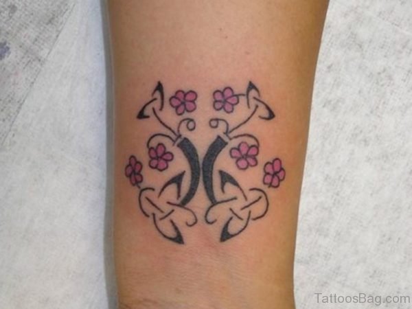 Pink Flower And Tree Tattoo