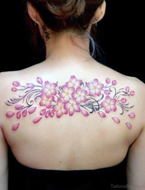 Pink Flower Tattoo On Back