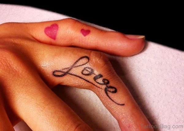 Pink Heart And Love Tattoo