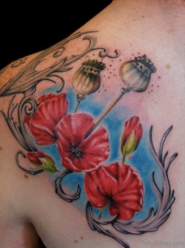 Poppy Flower Tattoo Design On Back