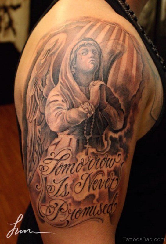 Praying Angel Shoulder Tattoo