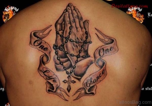 Praying Hands And Rosary Tattoo