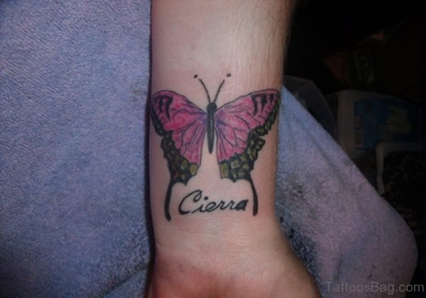 Pretty Butterfly And Name Tattoo